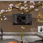 Sakura blossoms botanical wallpaper peel and stick wall mural prints, removable japanese brown wallpaper