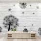 Dandelion wallpaper, black and white floral wallpaper peel and stick wall murals, botanical removable wallpaper