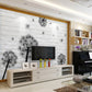 Dandelion wallpaper, black and white floral wallpaper peel and stick wall murals, botanical removable wallpaper