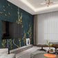 Modern green and gold wallpaper peel and stick wall mural large leaves vinyl, canvas dark floral wallpaper