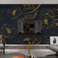 Modern dark blue and gold floral wallpaper peel and stick wall mural, flower wall decals vinyl, canvas dark floral wallpaper