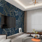 Leaves wallpaper peel and stick wall mural, modern blue and gold vinyl, canvas dark floral wallpaper