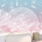 Clouds moon wallpaper for nursery, girls room wallpaper, feather wallpaper peel and stick wall mural, canvas, vinyl wallpaper
