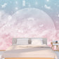 Clouds moon wallpaper for nursery, girls room wallpaper, feather wallpaper peel and stick wall mural, canvas, vinyl wallpaper