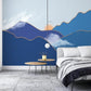 Foggy hills wall mural sticker, blue peel and stick wallpaper, abstract wallpaper, modern mountain vinyl mural, canvas wallpaper