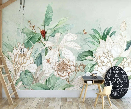 Tropical leaf wallpaper peel and stick wall mural, vinyl wallpaper, modern botanical wallpaper, banana leaf mural