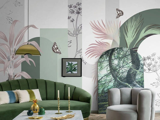 Tropical leaf wallpaper peel and stick wall mural, vinyl wallpaper, modern botanical wallpaper, banana leaf mural