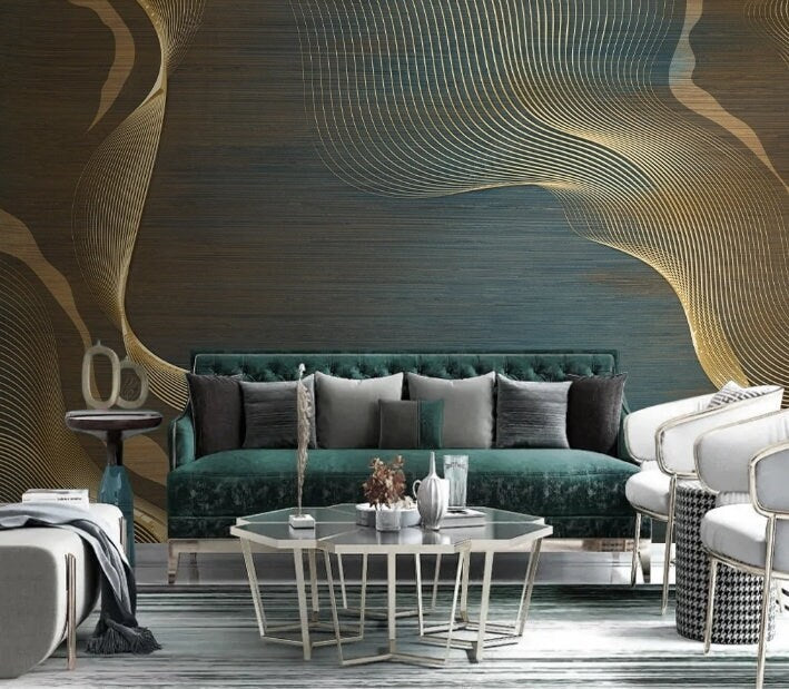 Modern abstract wallpaper peel and stick wall mural, art deco giant vinyl wallpaper, canvas wall mural bedroom, living room