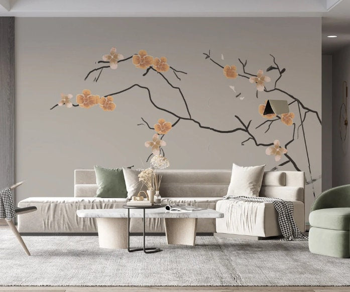 Magnolia floral peel and stick wallpaper, peel and stick wallpaper botanical, flowers wall mural, magnolia branches