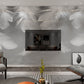 Modern gray peel and stick mural, self adhesive removable wallpaper with bird feathers in white and grey colors, temporary vinyl wallpaper