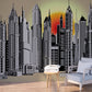 Cityscape peel and stick wall mural, self adhesive canvas city architecture wallpaper, temporary vinyl wall decal, accentual wallpaper