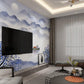 Large mountains self adhesive wallpaper, abstract nature removable peel and stick wall mural, blue landscape temporary accentual wall mural