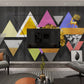 Giant geometrical peel stick wall mural, abstract self adhesive wallpaper, colorful accentual wall decal, canvas wall mural with triangles
