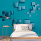 Large 3D peel and stick wallpaper, geometrical self adhesive wall mural, accentual removable blue photo mural, volumetric squares wallpaper