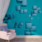Large 3D peel and stick wallpaper, geometrical self adhesive wall mural, accentual removable blue photo mural, volumetric squares wallpaper