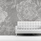 Large flowers grey white wallpaper, peel and stick floral wall mural, accentual self adhesive flowers photo mural, removable roses mural