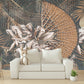 Extra large abstract self adhesive wallpaper, botanical peel and stick wall mural, removable brown canvas wallcovering, accentual wall decal