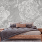 Large flowers grey white wallpaper, peel and stick floral wall mural, accentual self adhesive flowers photo mural, removable roses mural