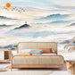 Large smoky mountains peel and stick wallpaper, asian self adhesive wall mural, blue mountains ridge photo wallpaper, accentual wall decal