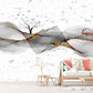 Extra large peel and stick abstract wave wall mural, self adhesive marble wallpaper, accentual nature wallcovering, white grey wallpaper