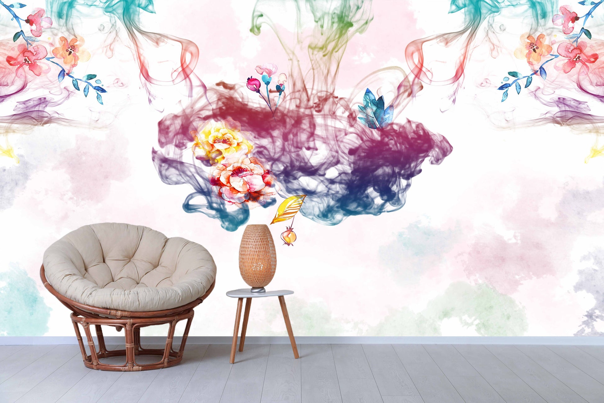 Abstract self adhesive wallpaper, colorful peel and stick wall mural, temporary floral wall decal, accentual canvas living room wall mural