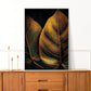 Extra large botanical wall art, printable leaves artwork in floating frame, golden leaf canvas print, dark framed wall art for living room