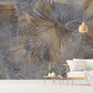 Leaves peel stick wallpaper, large abstract self adhesive wall mural, accentual botanical wallcovering, temporary tropical brown wallpaper