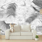 Abstract peel and stick wallpaper, self adhesive marble wall nural, large feathers wallcovering, removable black white canvas wallpaper
