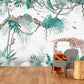 Tropical self adhesive wallpaper, animals peel and stick wall mural, accentual giraffe photo wallpaper, extra large leaves wallcovering