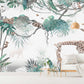 Tropical self adhesive wallpaper, animals peel and stick wall mural, accentual giraffe photo wallpaper, extra large leaves wallcovering