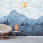 Extra large mountains wallpaper, self adhesive abstract wall mural, blue peel and stick photo wallpaper, accentual landscape wallpaper