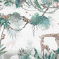 Tropical self adhesive wallpaper, animals peel and stick wall mural, accentual giraffe photo wallpaper, extra large leaves wallcovering