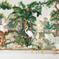 Tropical nursery wallpaper, peel and stick animals wall mural, extra large self adhesive botanical wallpaper, accentual nature wallcovering