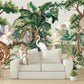 Tropical nursery wallpaper, peel and stick animals wall mural, extra large self adhesive botanical wallpaper, accentual nature wallcovering