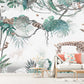 Tropical self adhesive wallpaper, animals peel and stick wall mural, accentual giraffe photo wallpaper, extra large leaves wallcovering