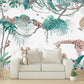 Tropical self adhesive wallpaper, animals peel and stick wall mural, accentual giraffe photo wallpaper, extra large leaves wallcovering
