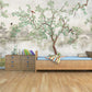 Large botanical peel and stick wallpaper, self adhesive Japanese wall mural, removable Asian canvas wallpaper, temporary nature wall mural