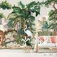 Tropical nursery wallpaper, peel and stick animals wall mural, extra large self adhesive botanical wallpaper, accentual nature wallcovering