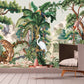 Tropical nursery wallpaper, peel and stick animals wall mural, extra large self adhesive botanical wallpaper, accentual nature wallcovering