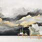 Extra large mountains wallpaper, abstract peel and stick wall mural, gray gold self adhesive photo mural, accentual bedroom wall decal