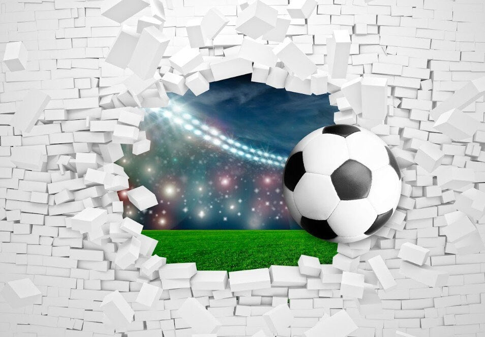 Sport peel stick wallpaper, extra large bricks wall mural, self adhesive 3d soccer ball wallpaper, acentual loft wallpaper, kids wallpaper