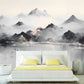 Smoky mountains self adhesive wallpaper, extra large landscape wall mural, astract peel and stick wallpaper, temporary white black mural