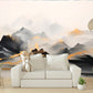 Extra large black gold wallpaper, abstract peel and stick wall mural, self adhesive mountains wallpaper, temporary mural, modern wallpaper