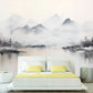 Extra large mountains wallpaper, self adhesive black white wall mural, peel and stick landscape wallpaper, temporary nature wallcovering