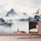Extra large foggy mountains wallpaper, self adhesive black white wall mural, accentual landscape peel stick wallpaper, abstract wallpaper