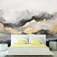 Extra large mountains wallpaper, abstract peel and stick wall mural, gray gold self adhesive photo mural, accentual bedroom wall decal